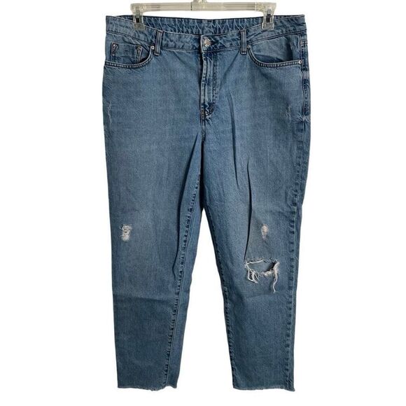 Seven7 Womens Marilyn Straight Boyfriend Jean 14 Medium Wash Distressed Styling - Picture 1 of 15